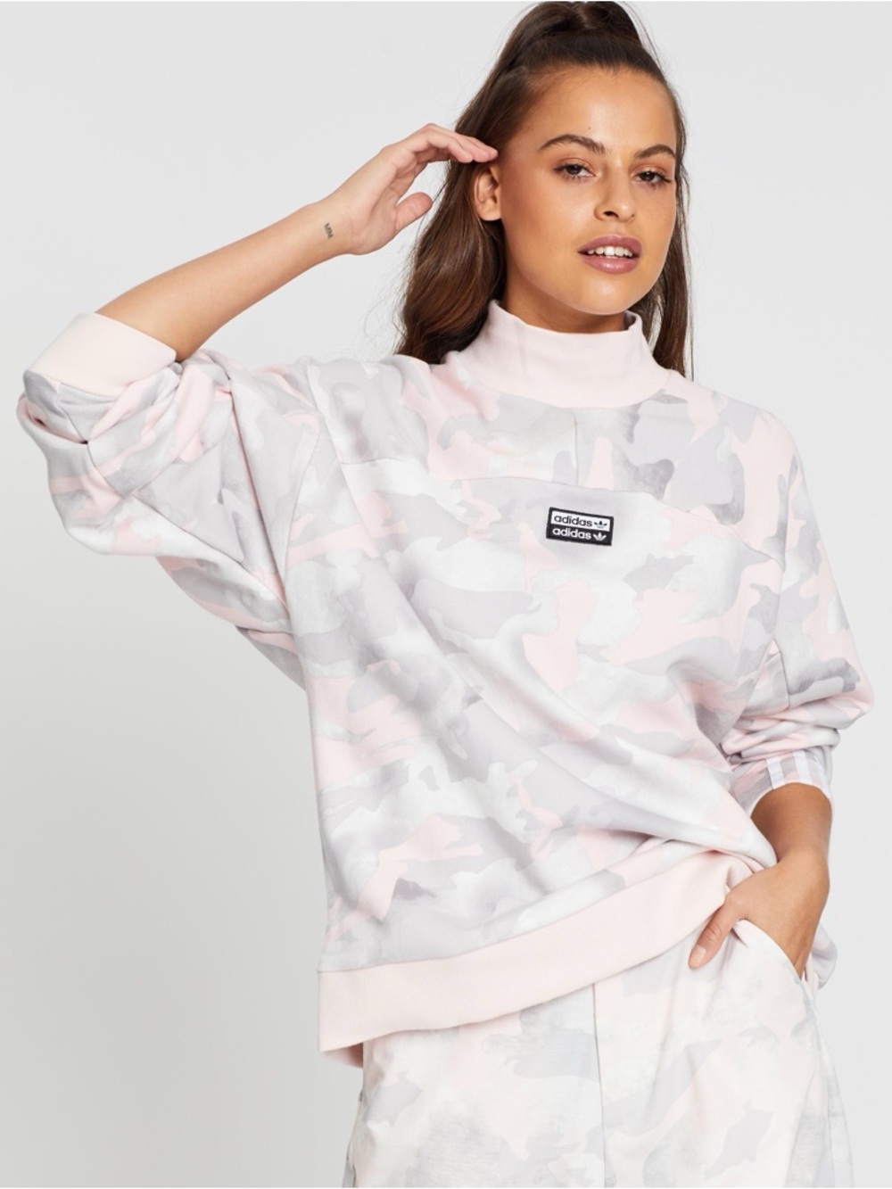 adidas Originals Pink & Gray Camo Funnel Neck Sweatshirt
